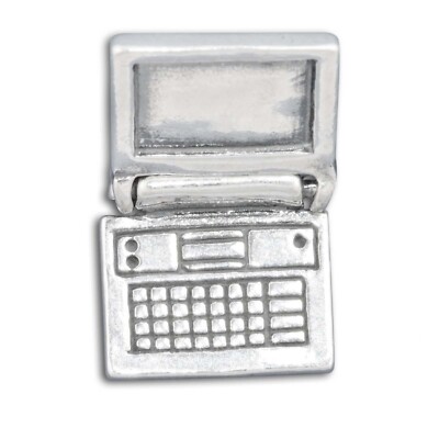 Laptop Computer Notebook Movable 3D 925 Solid Sterling Silver Charm Opens