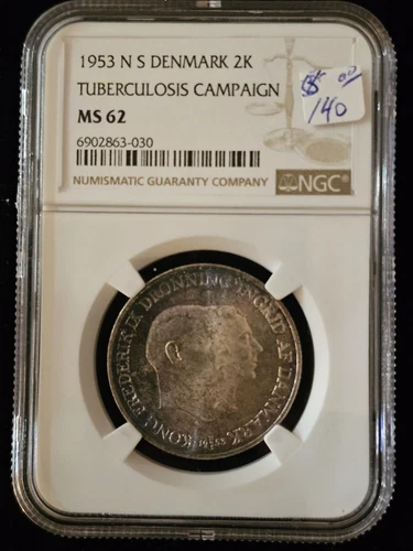 1953 N S DENMARK 2K TUBERCULOSIS CAMPAIGN NGC MS 62