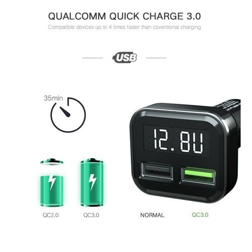 12-24V 5.5A Car Lighter Socket QC3.0 USB Charger Adapter LED Voltmeter - Zdjęcie 8 z 9