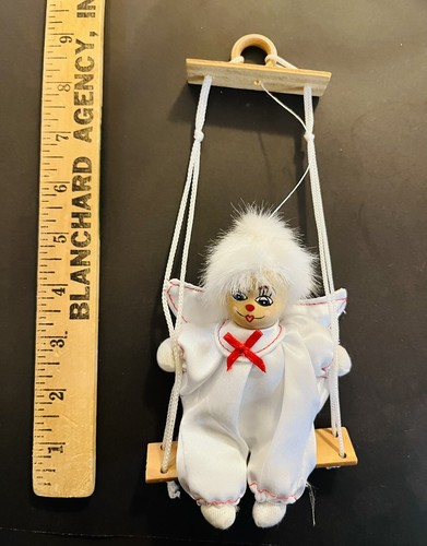 Vintage Mini Hand Painted Angel Porcelain Faced Doll On Wood Swing Lidco NWT - Picture 5 of 8