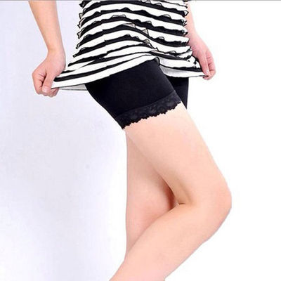 WOMENS LADIES CYCLING SHORTS LACE TRIM LEGGINGS BLACK PLAIN UK 8-20 LG8105  UK