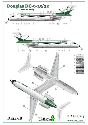 Karaya D144-18 Douglas DC-9-15/32 OZARK early 1/144 decals - Picture 2 of 3