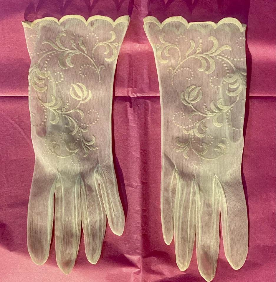 Guantes My Joy amarillos transparentes vintage años 50 de nailon británico Foto 4 de 4