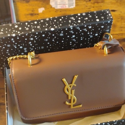 Saint Laurent YSL Sunset Small Brown Shoulder Bag Gold Chain Strap w/ Box