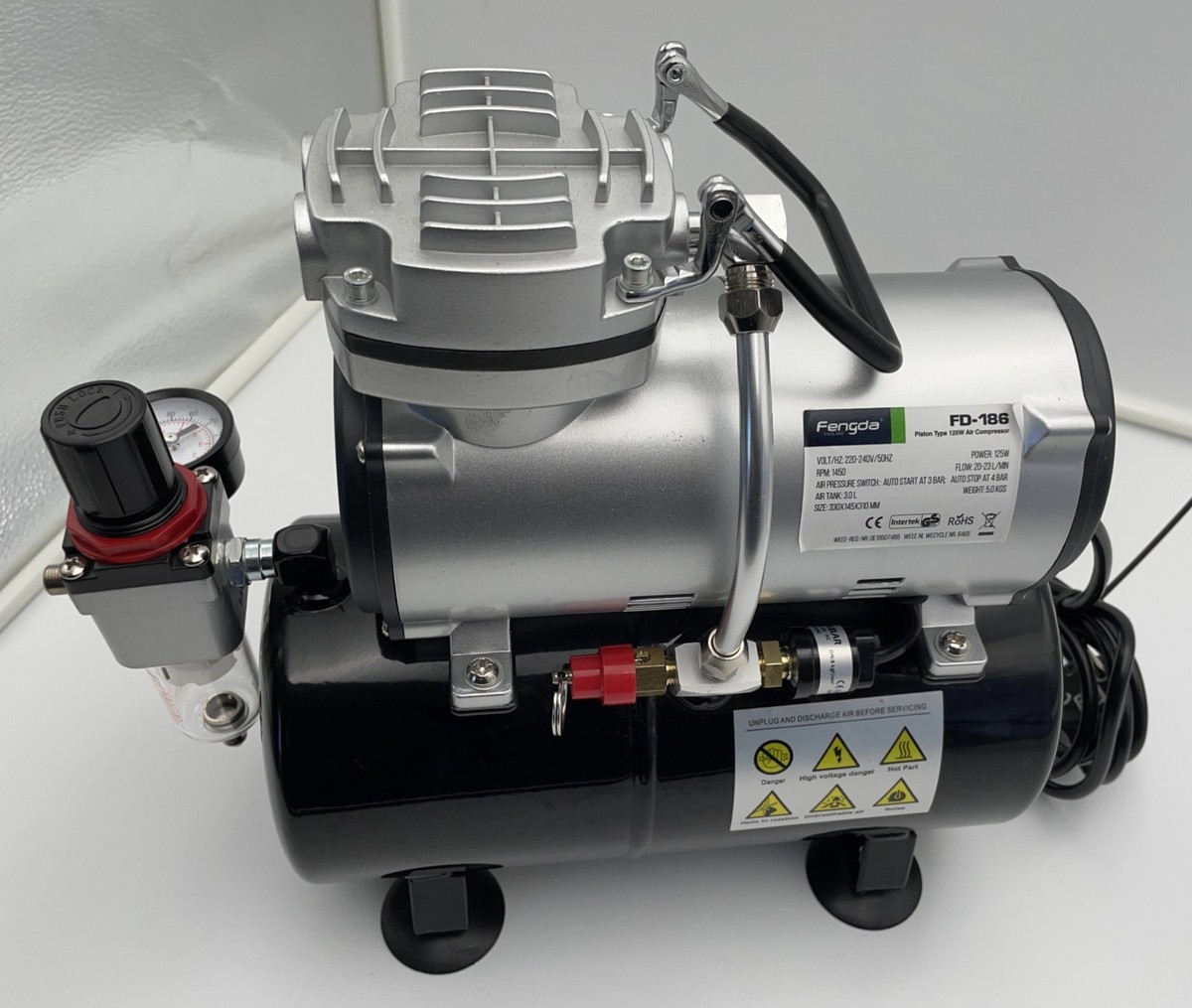 Fengda FD-186 Airbrush Compressor with Tank – Quiet Oil-Free 125W