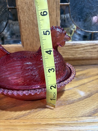 Indiana Glass Vintage Cranberry Hen On Nest Beaded Candy Dish 7" Indiana Glass - Picture 13 of 14