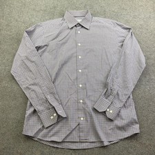 Eton Shirt Mens XL 17 43 Blue Brown Check Slim Fit Dress Shirt Long Sleeve