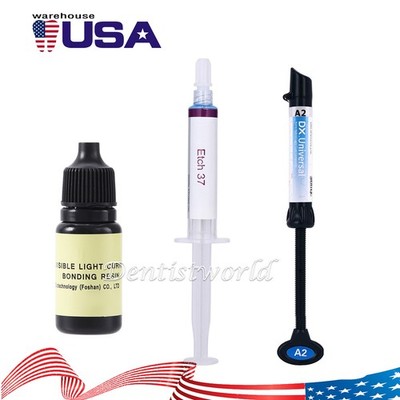 Kit Resina Composite+Gel Grabado+Adhesivo Dental para Luz Cura A2 Universal