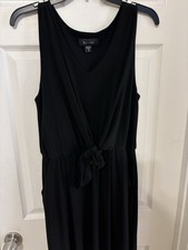 Karen Kane Sleeveless V-neck Black Dress With Tied Waist And Pockets