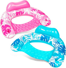 Inflatable Pool Floats Adult,2 Pack Pool Chairs with Cup Holders,Blow up Floats