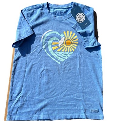 Womens Life Is Good Crusher Tee WaveHeart NWT Blue T-shirt