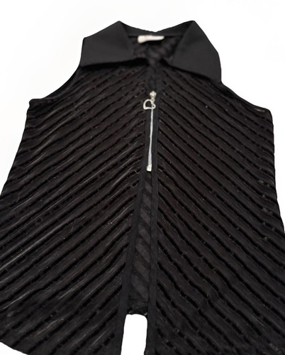 Rory Fashion Black Half zip-up Size S/M Heart Zipper Sheer Fabric Striped VTG - Picture 3 of 10