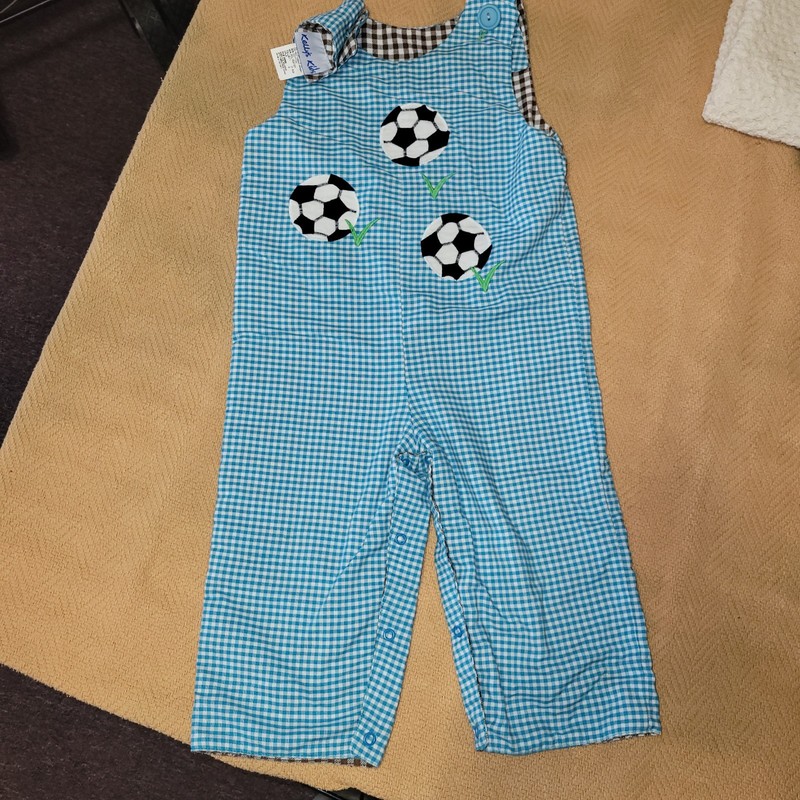 Vintage Applique Romper, Reversible, Soccer/Boot, Size 2, Kelly's Kids