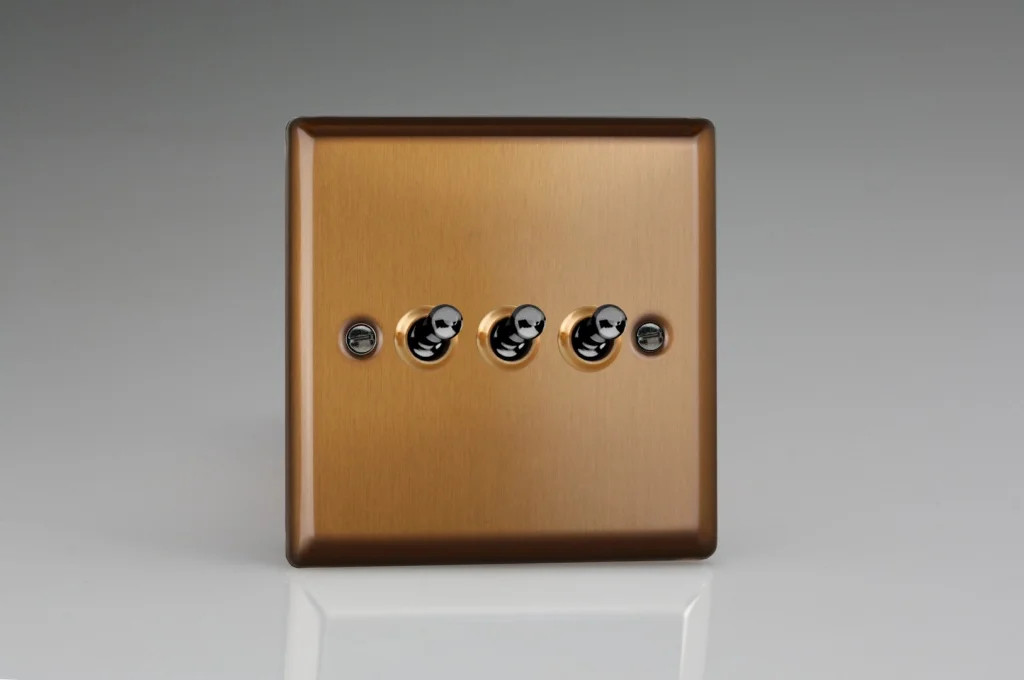 Switch Bronze Triple Toggle 10A 3-Gang 2-Way Urban Brushed + Iridium Insert