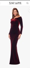 CHRISTY Scarlet Red Velvet Off Shoulder Dress Women's Size Large Holiday Party