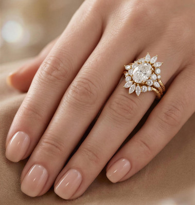 3.54Ctw IGI Oval Lab Grown Diamond Engagement Ring Enhancer Bridal Set 14K Gold