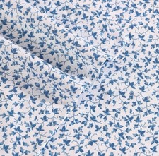 Laura Ashley QUEEN Blue/White Floral Vine Sheet Set 100 Cotton Sateen 300TC