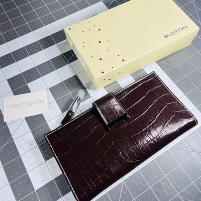 Buxton ''First Issue'' Brown Croc-Embossed Leather Wallet New in Box