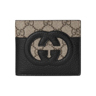 Gucci double G logo canvas and leather men's wallet 4.3×3.5 in