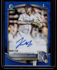 JUSTIN LAMKIN 2025 BOWMAN DRAFT CHROME #CPA-JLA BLUE WAVE REFRACTOR AUTO 060/150
