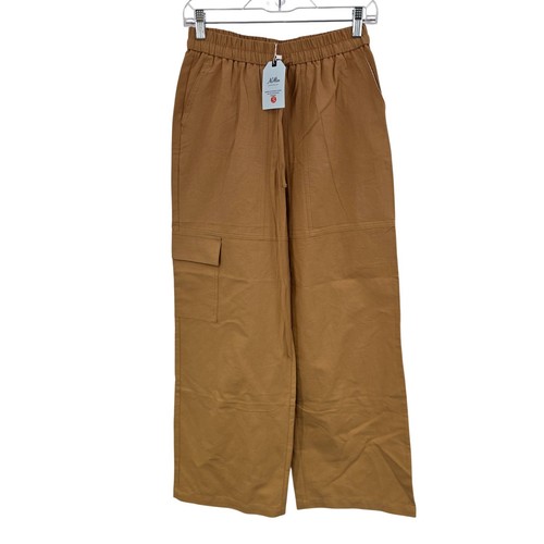 NiMin Amazon Capsule Cargo Wide Leg Pants Women S Beige Elastic Twill Trendy - Picture 1 of 11