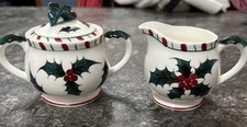Vintage Lefton Holly Berry Creamer Sugar Bowl...