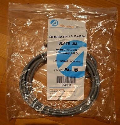 AlphaWire DR08AR123 SL357 3m Sensor/Actuator Cable   M12 Male Female, 22AWG, 8-P