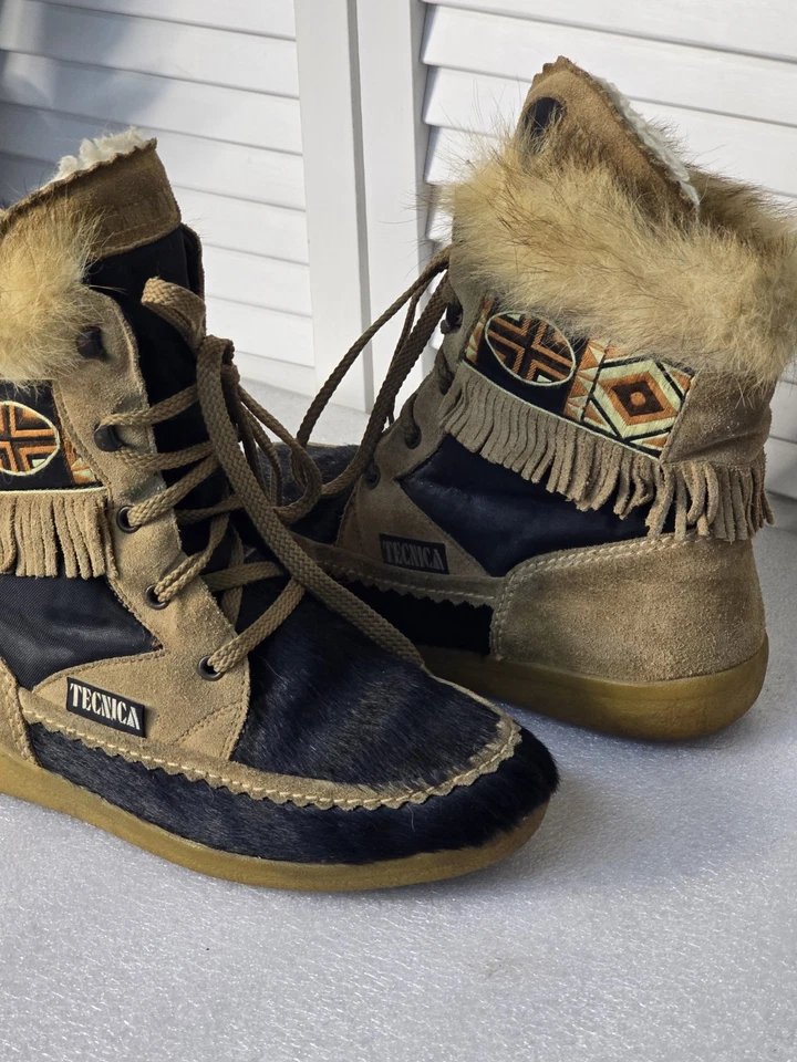 Botas de Nieve Tecnica Nativas Americanas Marrón/Negro Tribal Para Mujer Talla 7.5/8 Foto 2 de 4