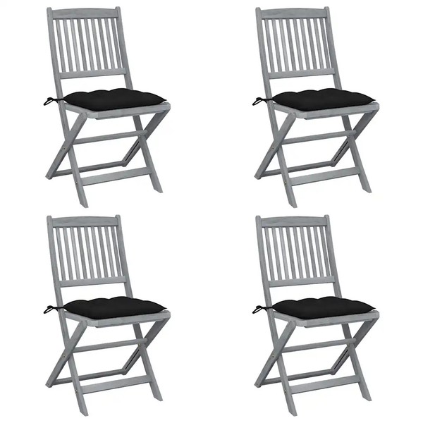 Klappbare GartenstüHle 4Er Set Massivholz Akazie Mit Sitzkissen-image