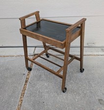 Vintage Mid Century Danish Modern Atomic 2-Tier Walnut Wood Bar Media Cart H24