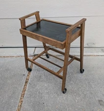 Vintage Mid Century Danish Modern Atomic 2-Tier Walnut Wood Bar Media Cart H24