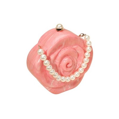 TIGERSTARS PINK PEARLY BEADED HANDLE ROSE CLUTCH CROSSBODY BAG