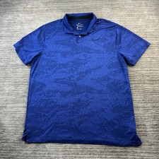 Nike Polo Shirt Mens Large Blue Camouflage All Over Print Dri Fit Golf Tour