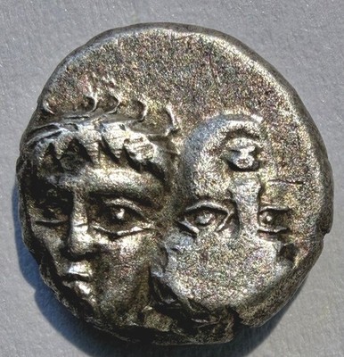 Ancient Greece Moesia Istros AR Diobol c.400-350BC Inverted Heads Eagle Dolphin