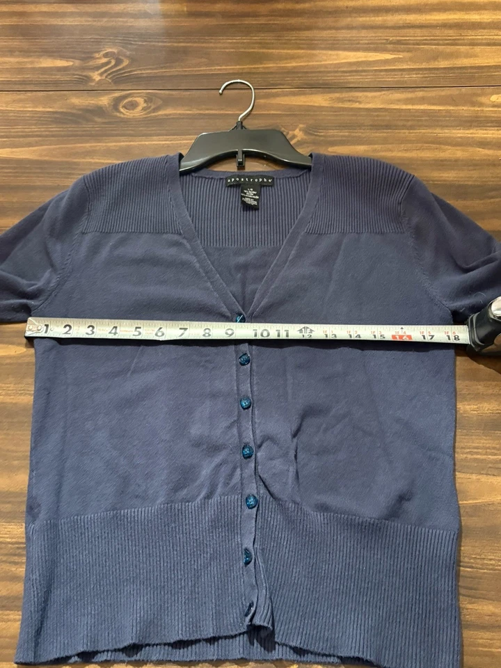 Apostrophe Sweater Women’s Button Up Steel Blue Size Large Y2K Acedemia - Image 3 of 4