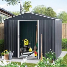 8x6 ft Outdoor Metal Storage Shed Tool Shed with Sliding Doors for Garden Black