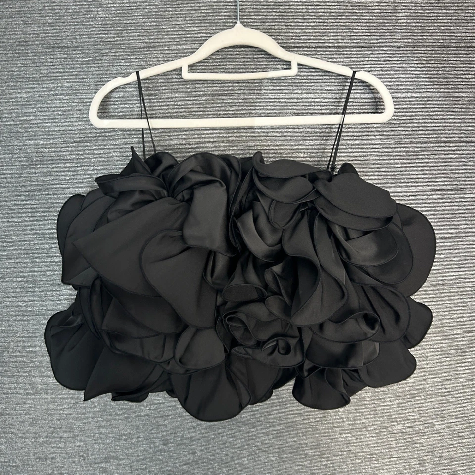 Top bustier Magda Butrym x H&M Collab negro con volantes para mujer talla pequeña RARO Foto 4 de 4