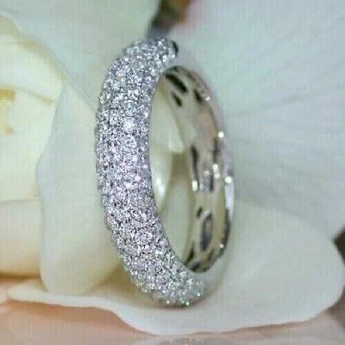 2Ct Round Cut Created Diamond Eternity Wedding Stack Band 14K White Gold Plated