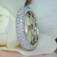 2Ct Round Cut Created Diamond Eternity Wedding Stack Band 14K White Gold Plated
