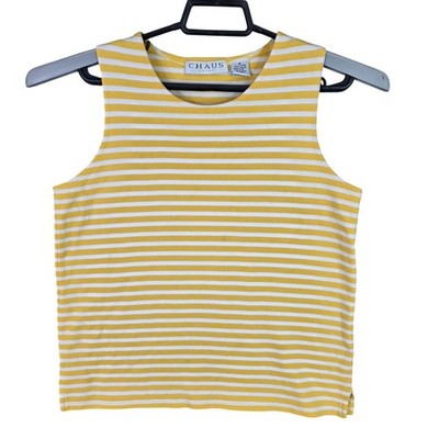 Womens Chaus Sport Yellow & White Striped Tank Top 100% Cotton Sleeveless Size M