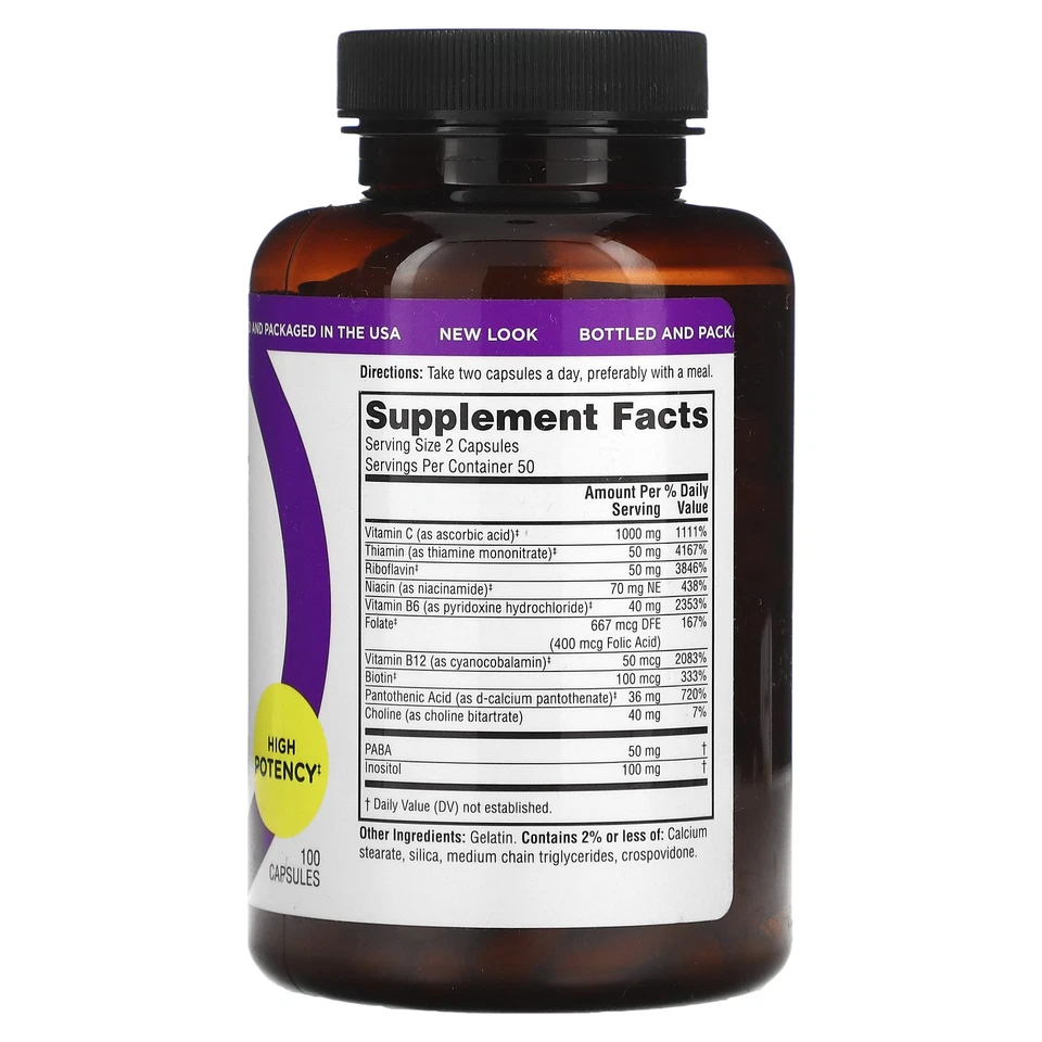 Twinlab Stress Complejo B Cápsulas 100 Cápsulas Sin Colores Artificiales, Sin Levadura Foto 2 de 2