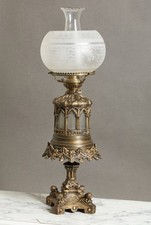 C.1865 ANTIQUE DIETZ & CO. SANDWICH GLASS JF IDEN GOTHIC AMERICAN OIL LAMP