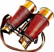 Antique Leather Telescope  Vintage Nautical Brass Binoculars with Neck Strap