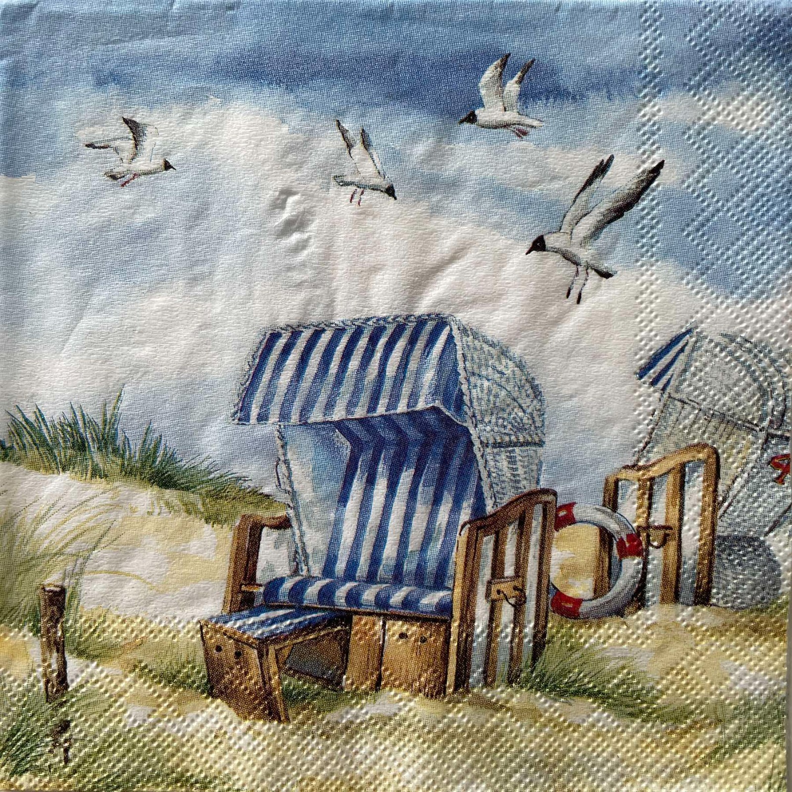 4 Cocktail paper napkins Strandlust beach Seagulls Sand Seaside for decoupage