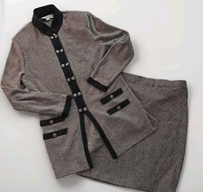 ST. JOHN Collection By Marie Gray Black Knit Sweater Skirt Suit Set, Size 10