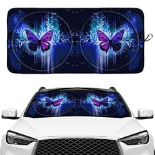 Windshield Sunshade for Car SUV Truck Foldable Uv Purple Blue Neon Butterfly