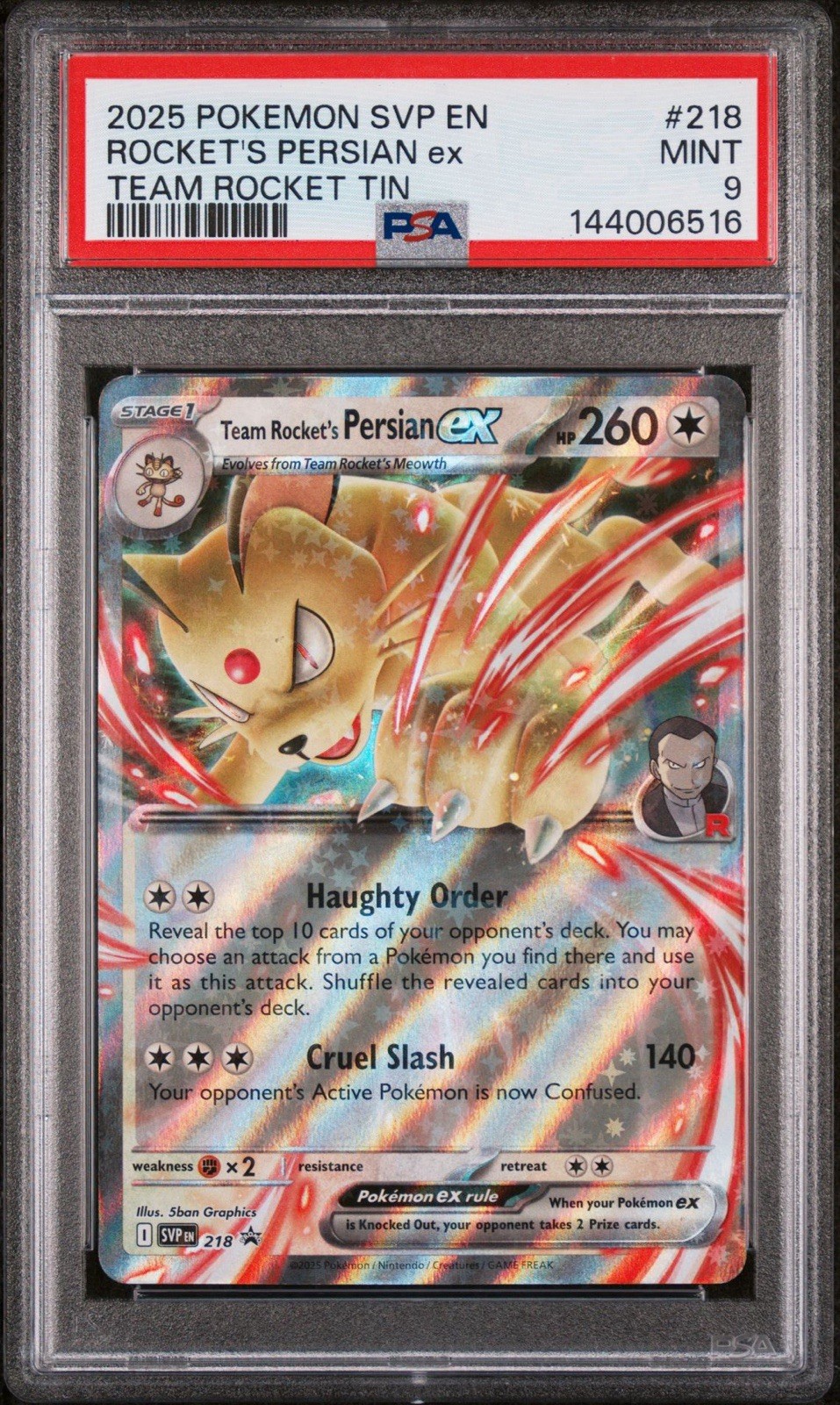 2025 POKEMON SVP EN-SV BLACK STAR PROMO #218 TEAM ROCKET'S PERSIAN EX PSA 9