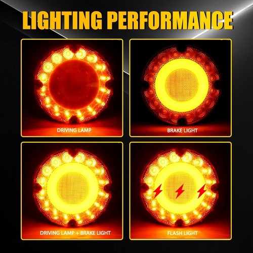 2PC 7" in Round Amber LED Tail Light Brake Turn Signal DRL Truck Bus Trailer Van - Picture 6 of 12