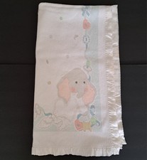 Vtg Riegel Baby Blanket Elephant Buttons & Bows Satin Trim 36