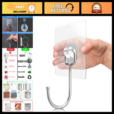 40-Pack Heavy Duty Adhesive Hooks, 37 lb Max - Wall Hangers for Home, Kitchen, O